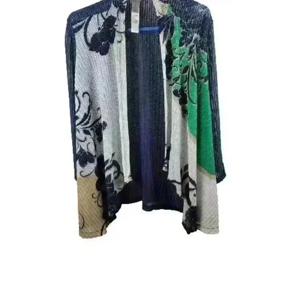 Easywear Chicos 3 Cardigan Womens XL Floral Laser Cut Striped Nylon Blend Open - Picture 16 of 16